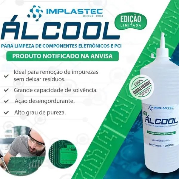 ÁLCOOL  ISOPROPILICO 99,8% 1000ml Limpeza Placa E Eletrônico