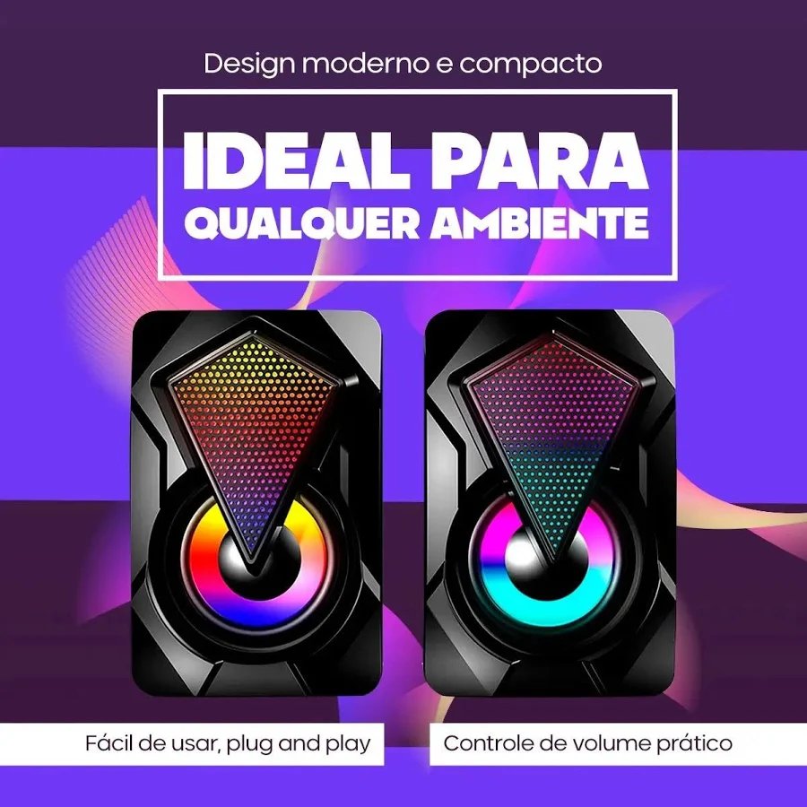 CAIXA DE SOM PARA PC GAMER POTENTE RBG PORTATIL USB P2 CHOKI SOM-810