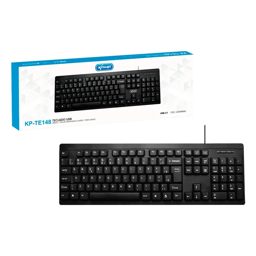 TECLADO USB KNUP KP-TE148 *ABNT2/TECLAS GRAVADAS A LASER/PERFIL BAIXO*