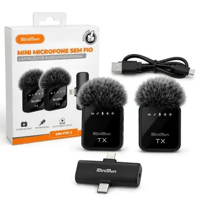 MICROFONE LAPELA WIRELESS MINIMEM MM-F15-2 TIPO LIGHTNING