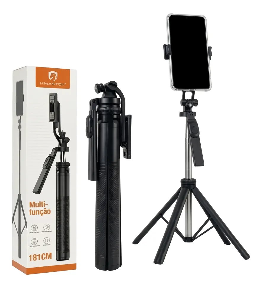 BASTÃO SELFIE QUADRIPÉ Profissional 180cm Controle Bluetooh HMASTON ZP28